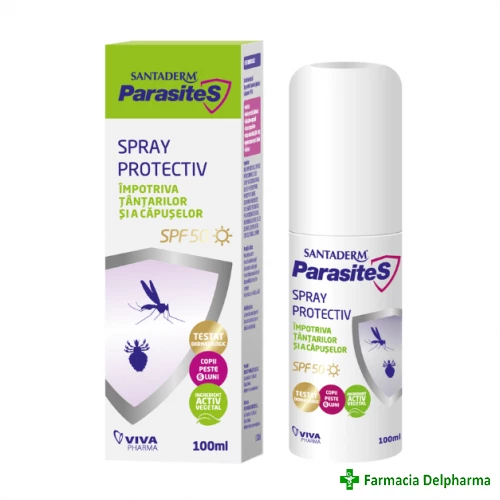 Spray protectiv impotriva tantarilor si capuselor SPF 50 Parasites Santaderm x 100 ml, Viva Pharma