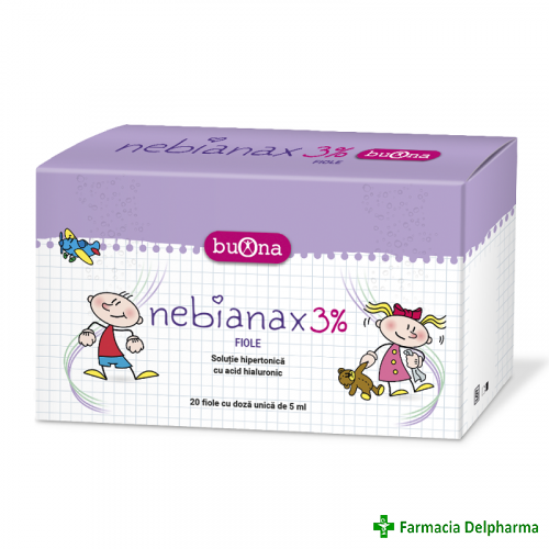 Nebianax 3% Solutie hipertonica cu acid hialuronic 20 fiole x 5 ml, Buona