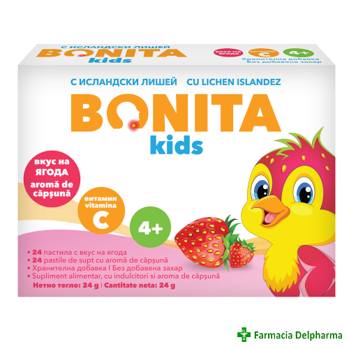 Bonita Kids comprimate de supt aroma de capsuni x 24 pastile de supt, Vedra