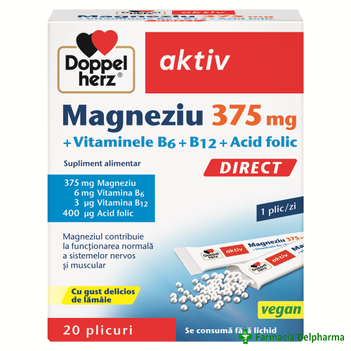 Magneziu Direct 375 mg + Vitaminele B6 + B12 + Acid folic x 20 plicuri, Doppelherz