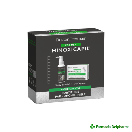 Minoxicapil Men Pachet Fortifiere Par-Unghii-Piele (Spray x 60 ml + 30 capsule), Doctor Fiterman