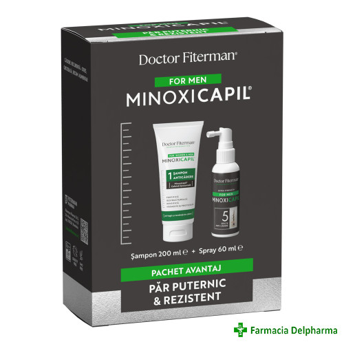 Minoxicapil Men Pachet Par Puternic & Rezistent (Sampon x 200 ml + Spray x 60 ml), Doctor Fiterman