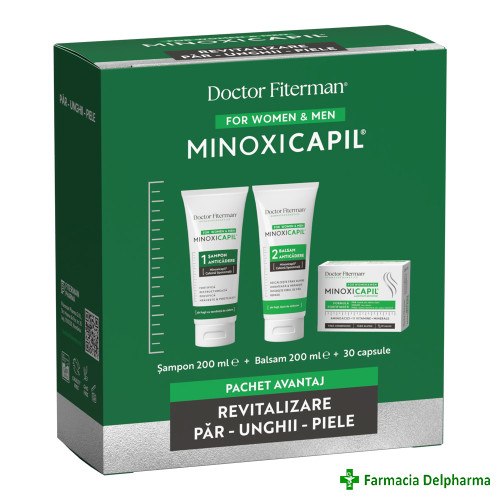 Minoxicapil Women & Men Pachet Revitalizare Par-Unghii-Piele (Sampon x 200 ml + Balsam x 200 ml + 30 capsule), Doctor Fiterman