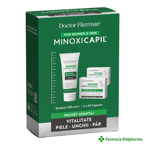Minoxicapil Women & Men Pachet Vitalitate Piele-Unghii-Par (Sampon x 200 ml + 2 cutii x 30 capsule), Doctor Fiterman
