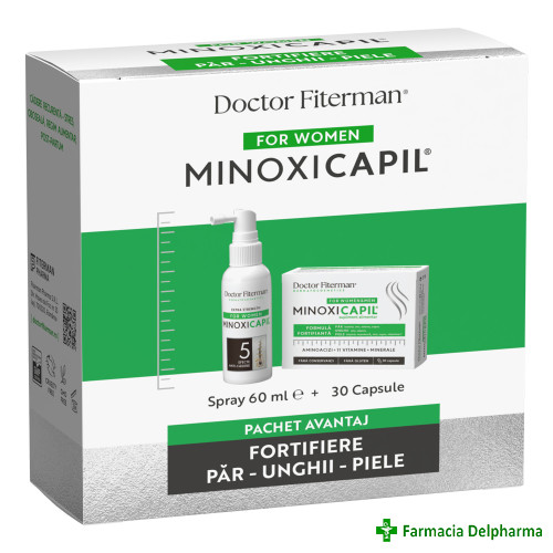 Minoxicapil Women Pachet Fortifiere Par-Unghii-Piele (Spray x 60 ml + 30 capsule), Doctor Fiterman