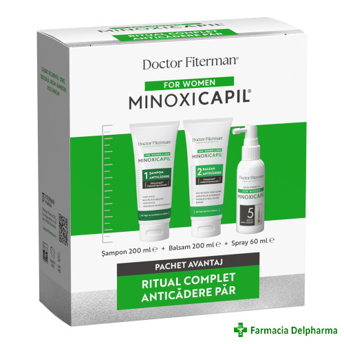Minoxicapil Women Pachet Ritual anticadere par (Sampon x 200 ml + Balsam x 200 ml + Spray x 60 ml), Doctor Fiterman
