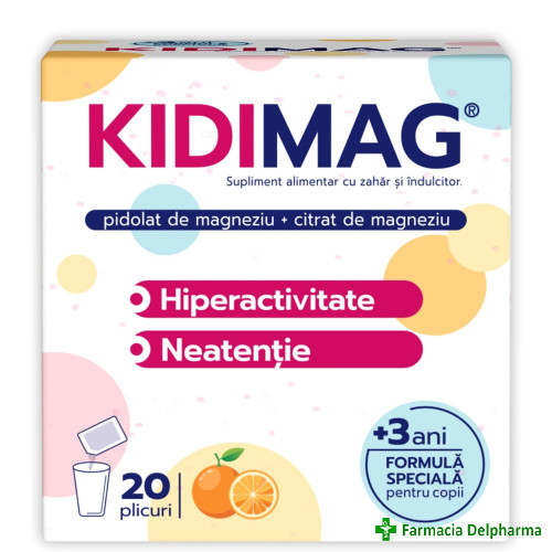 KidiMag + Magneziu Ionic 3 ani+ x 20 plicuri, Zdrovit