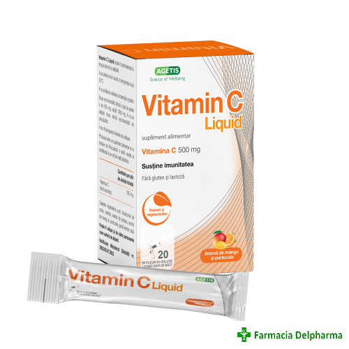 Vitamin C Liquid 500 mg solutie x 20 plicuri, Agetis