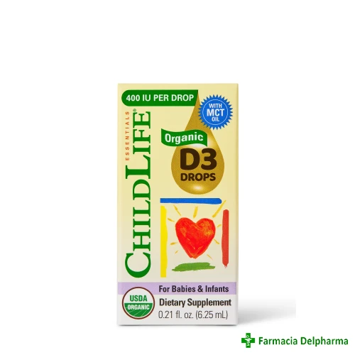 Vitamina D3 400UI picaturi organice ChildLife Essentials x 6.25 ml, Secom