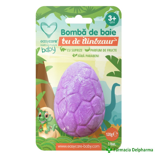 Bomba de baie Ou de Dinozaur cu surpriza Parfum de Lavanda x 120 g, Easycare Baby