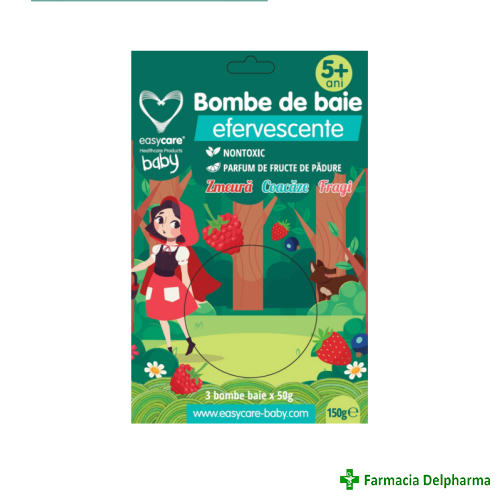 Bombe de baie efervescente pentru copii Parfum de Fructe de Padure x 3 buc., Easycare Baby