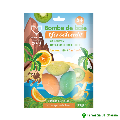 Bombe de baie efervescente pentru copii Parfum de Fructe Exotice x 3 buc., Easycare Baby