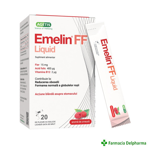 Emelin FF Liquid bisglicinat de fier x 20 plicuri, Agetis