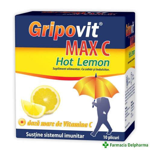 Gripovit Max C Hot Lemon x 10 plicuri, Zdrovit