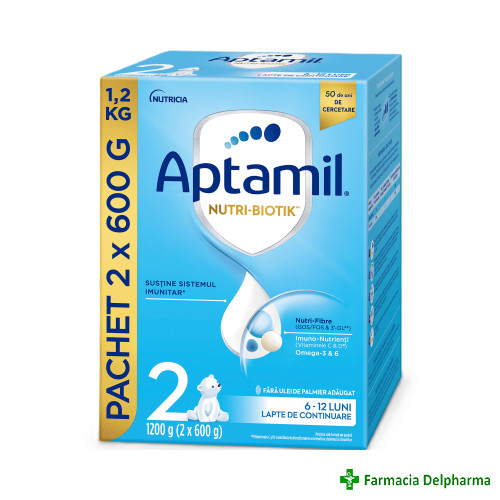 Lapte praf Aptamil 2 Nutri-Biotik (2 x 600 g) x 1200 g, Nutricia