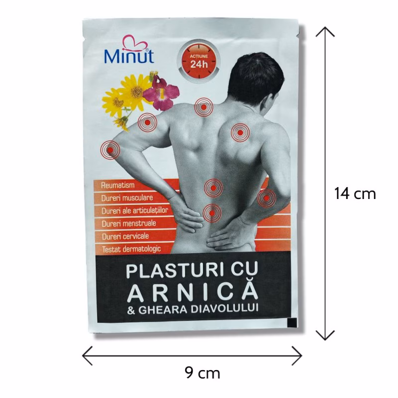Plasturi cu Arnica si Gheara Diavolului 9 x 14 cm x 1 buc., Minut
