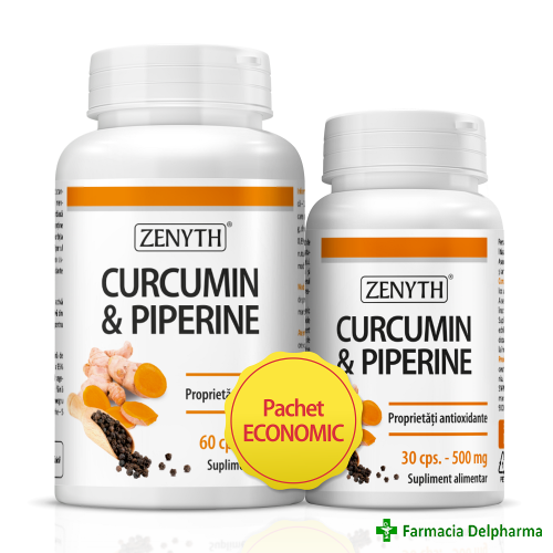 Curcumin + Piperine x 60 caps. + 30 caps. Pachet Economic, Zenyth
