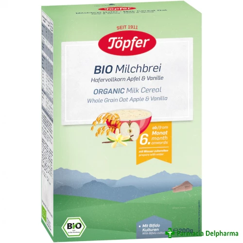 Cereale Topfer cu ovaz, lapte, mar si vanilie 6 luni+ x 200 g, Topfer